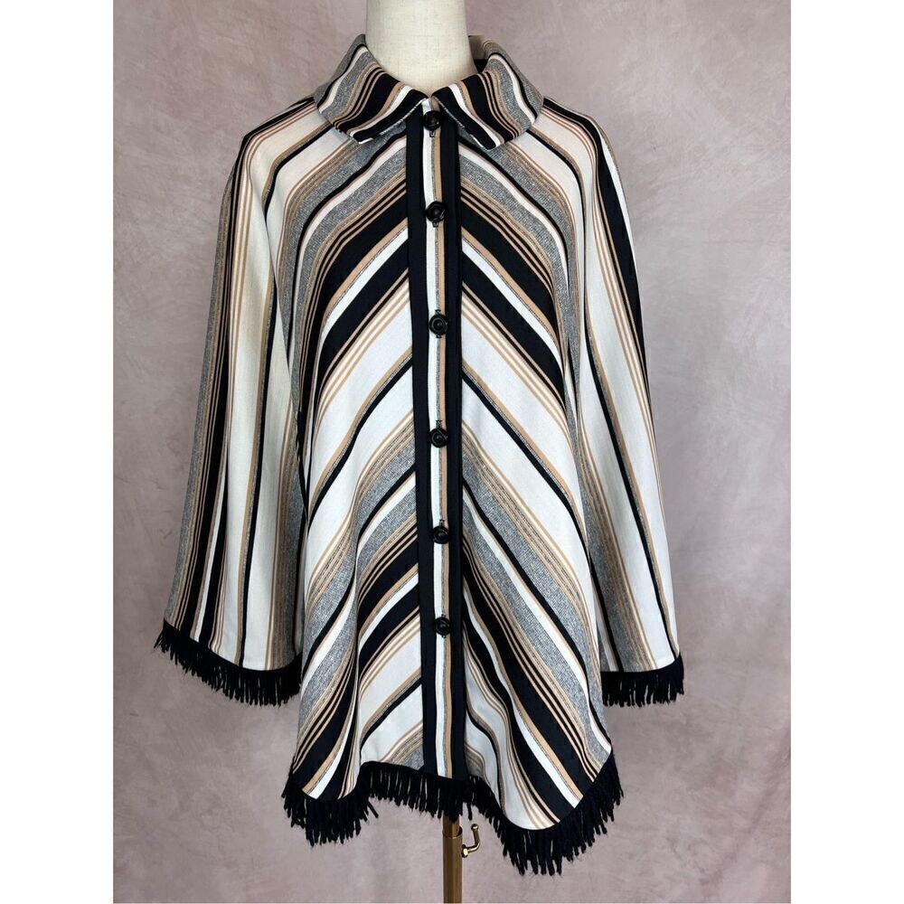 Vintage Striped Polyester Cape Poncho 1970s